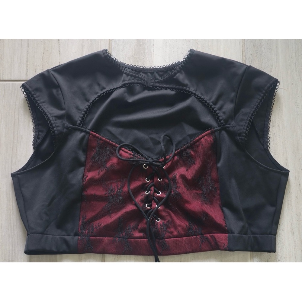 Forest Ink Elegant Black and Red Lace-Up Women's Bikini Top